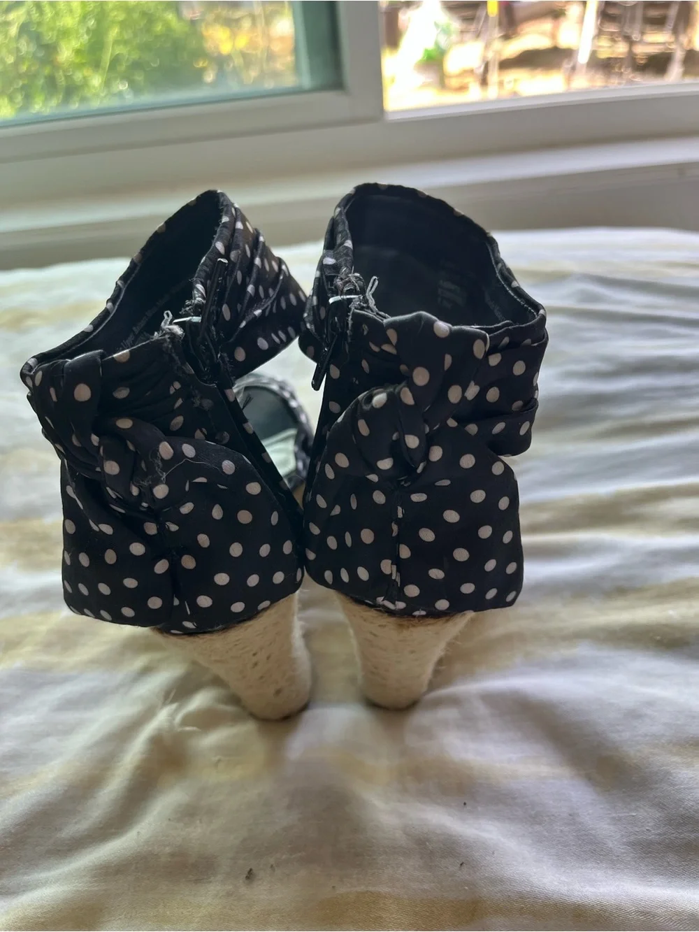 Fergalicious Black Polka Dot Ankle-Wrap Wedge Sandals